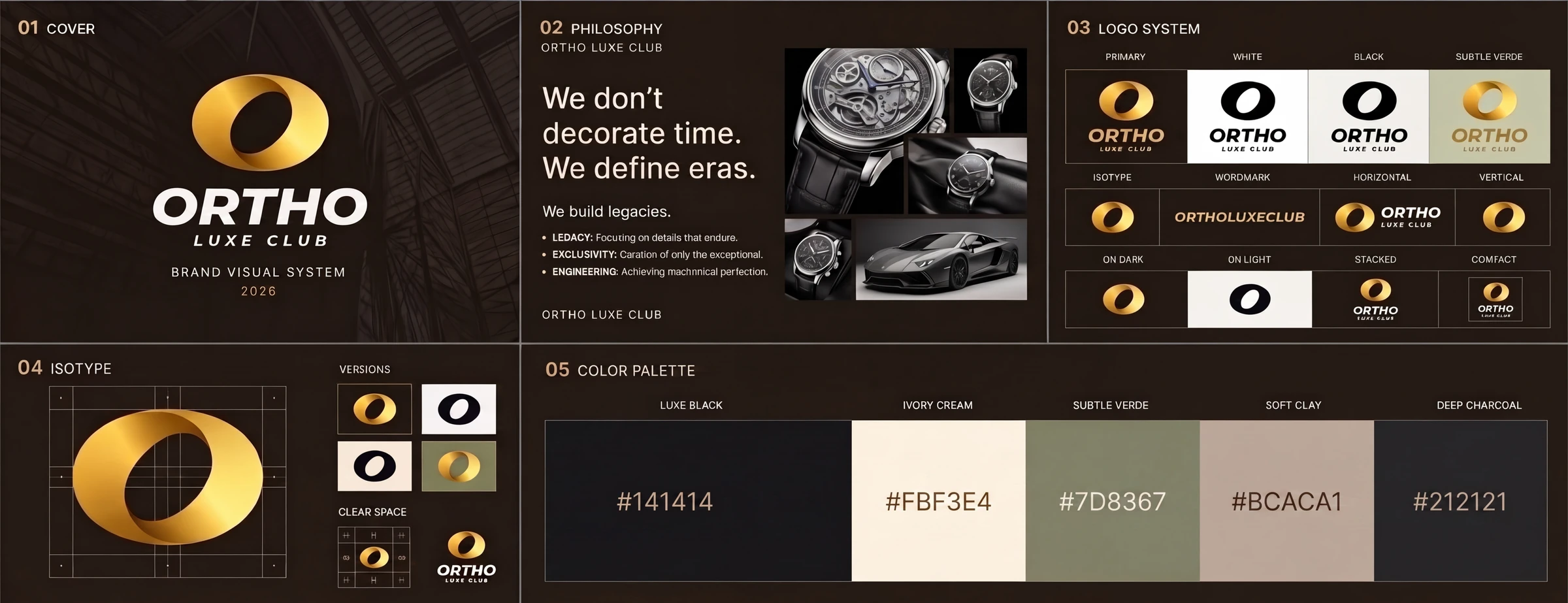 Ortho Luxe Club brand book with logo, palette and visual system